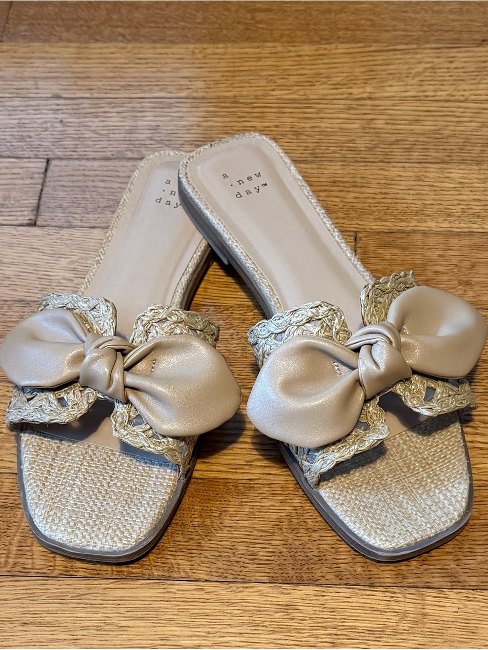 a new day Beige Bow Raffia Slide Sandals